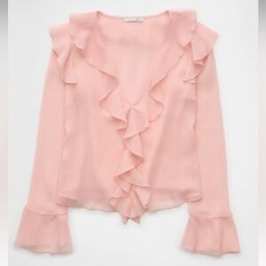 AE Sheer Pink Ruffle Blouse